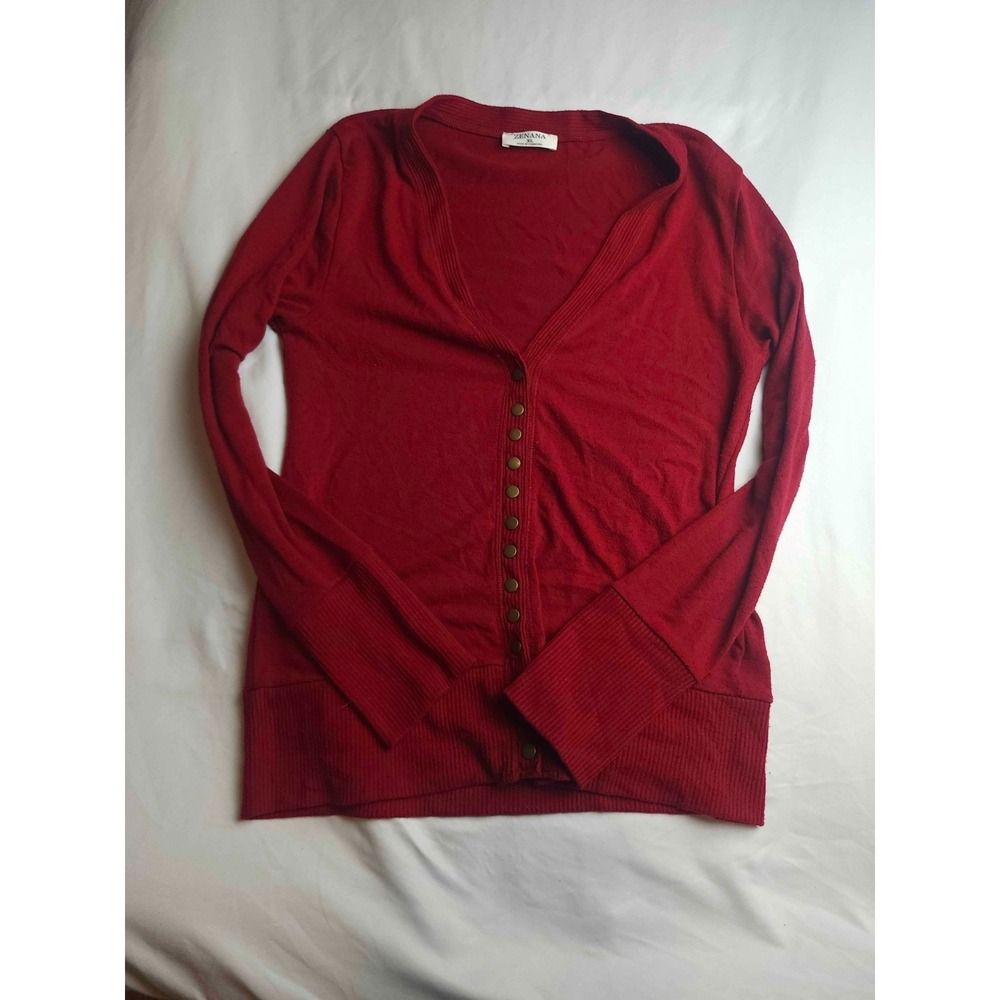 Zenana Cardigan Sweater Womens Size XL Red Knit Snap Front Minimalist Classic